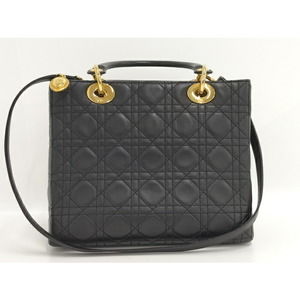Dior Christian   Handbag Lady Black 2WAY Cannage Leather